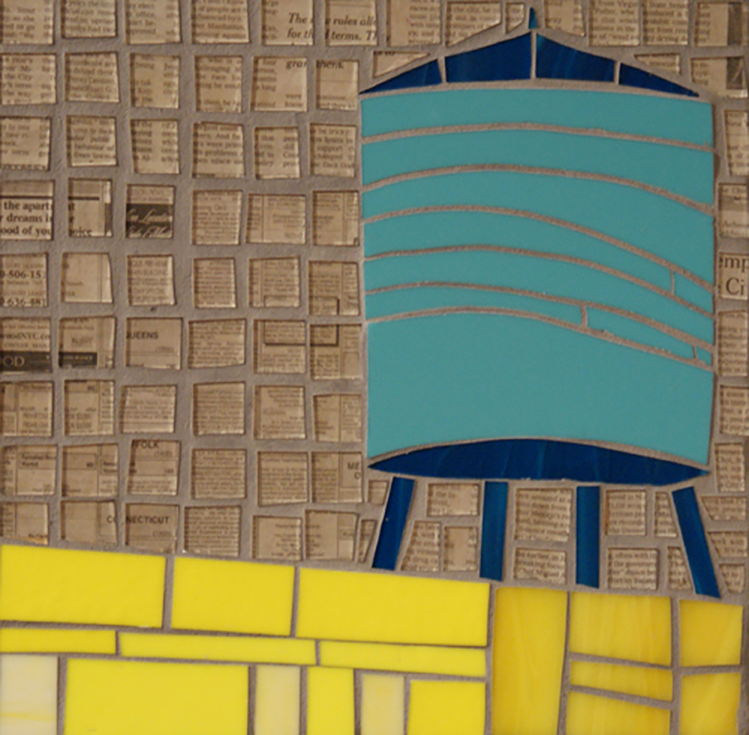 NEWSPAPER BLUE/YELLOW WATER TOWER 12X12"