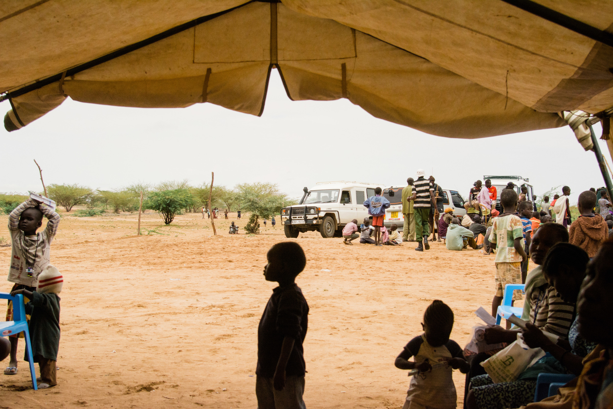 The view out of malaria testing tent