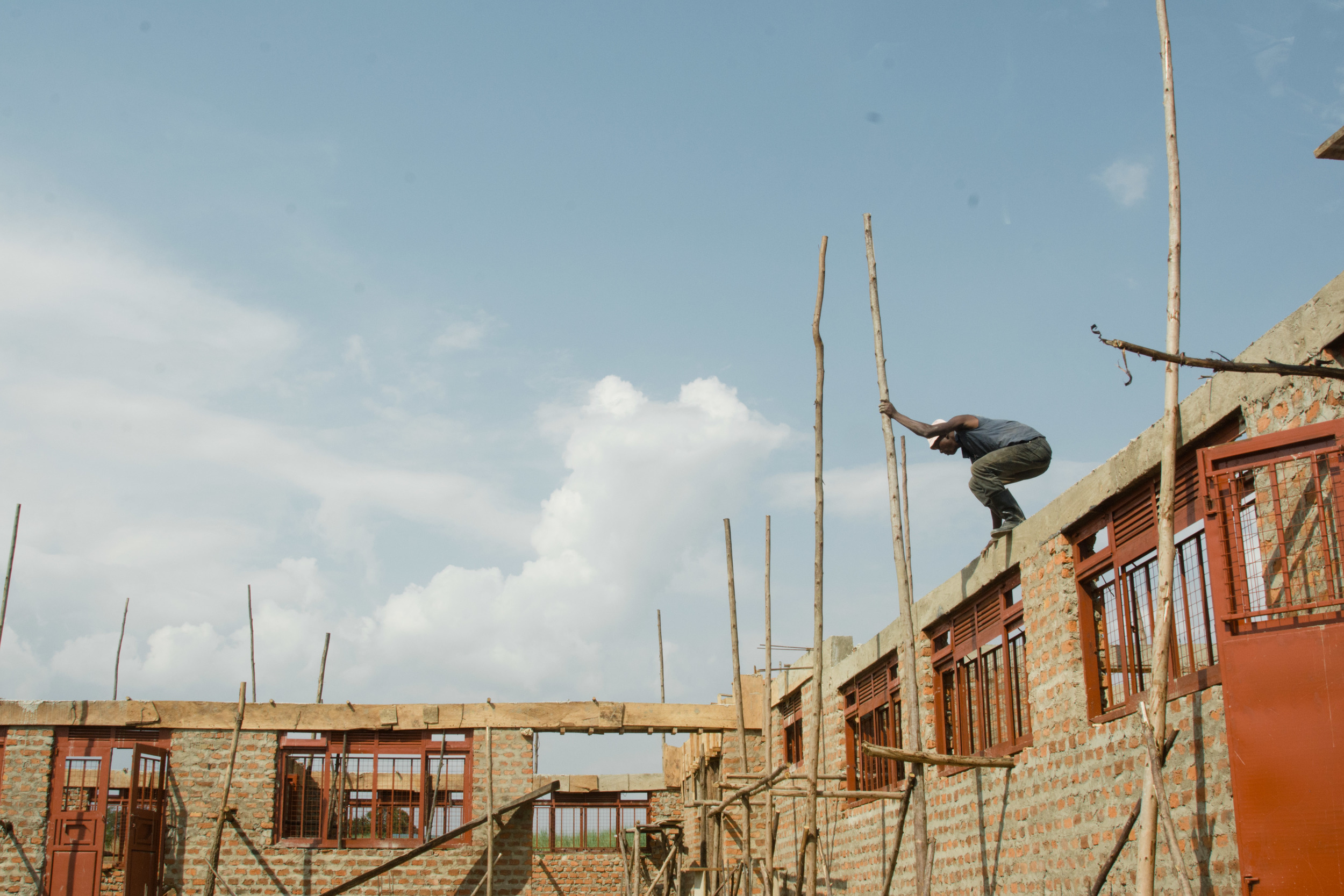 A worker on the construction site of the new Lutheran seminary near Jinja.
