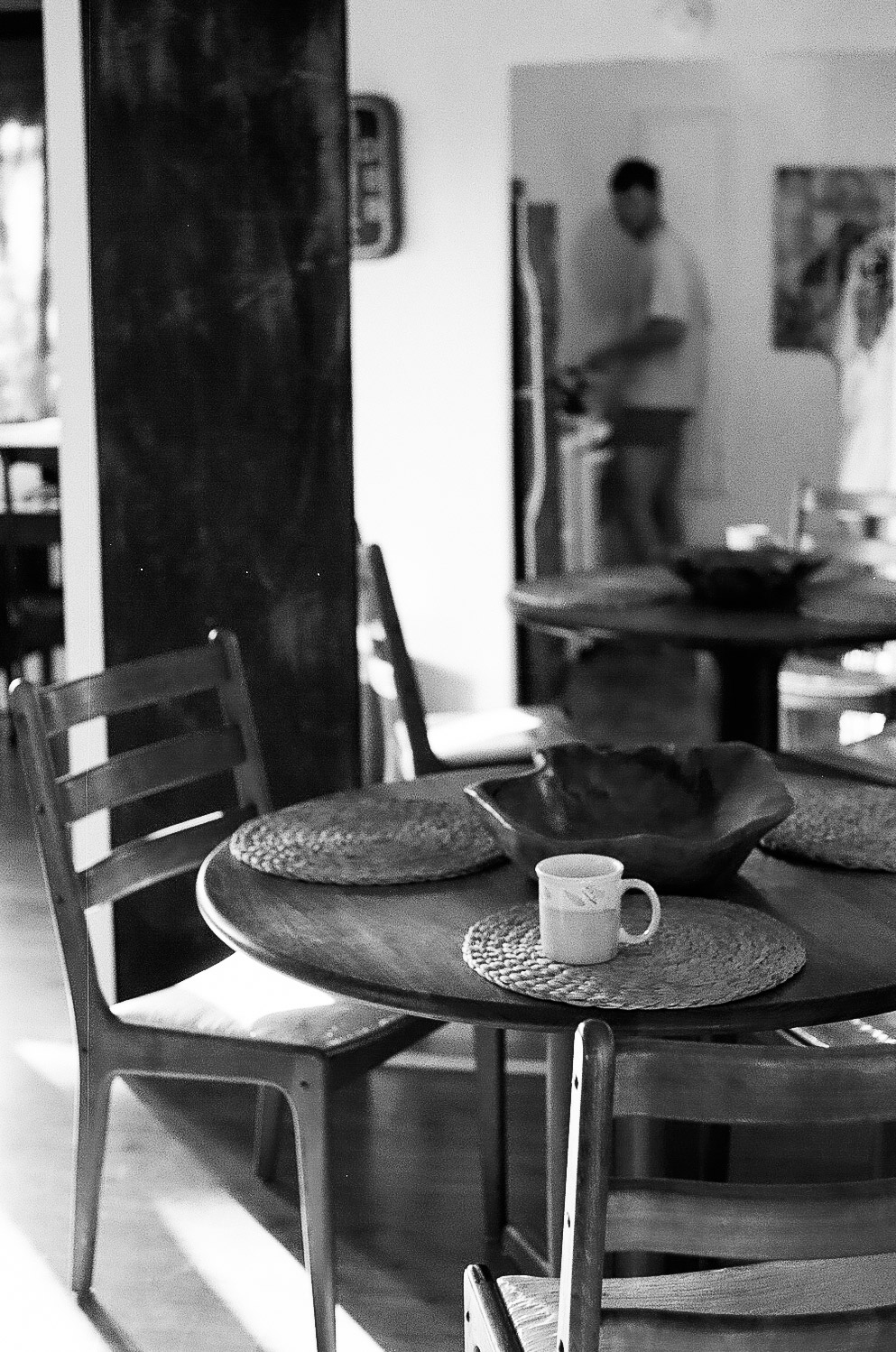 Bagel sandwiches and strong coffee in our pajamas to lure each other out of groggy morning stupor.