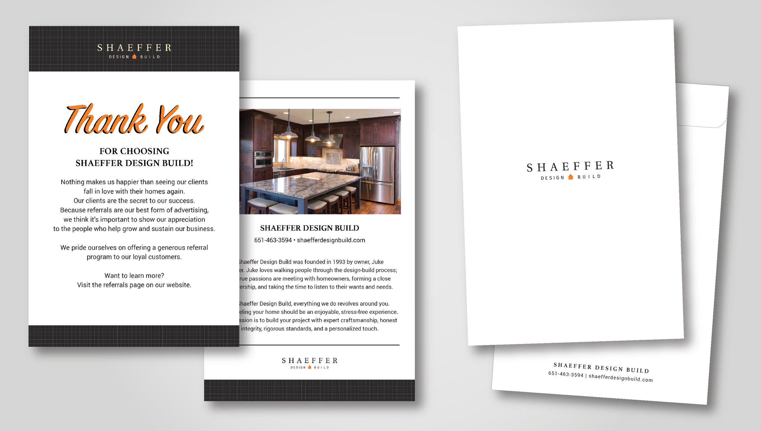 shaeffer design build: thank you card &amp; envelope