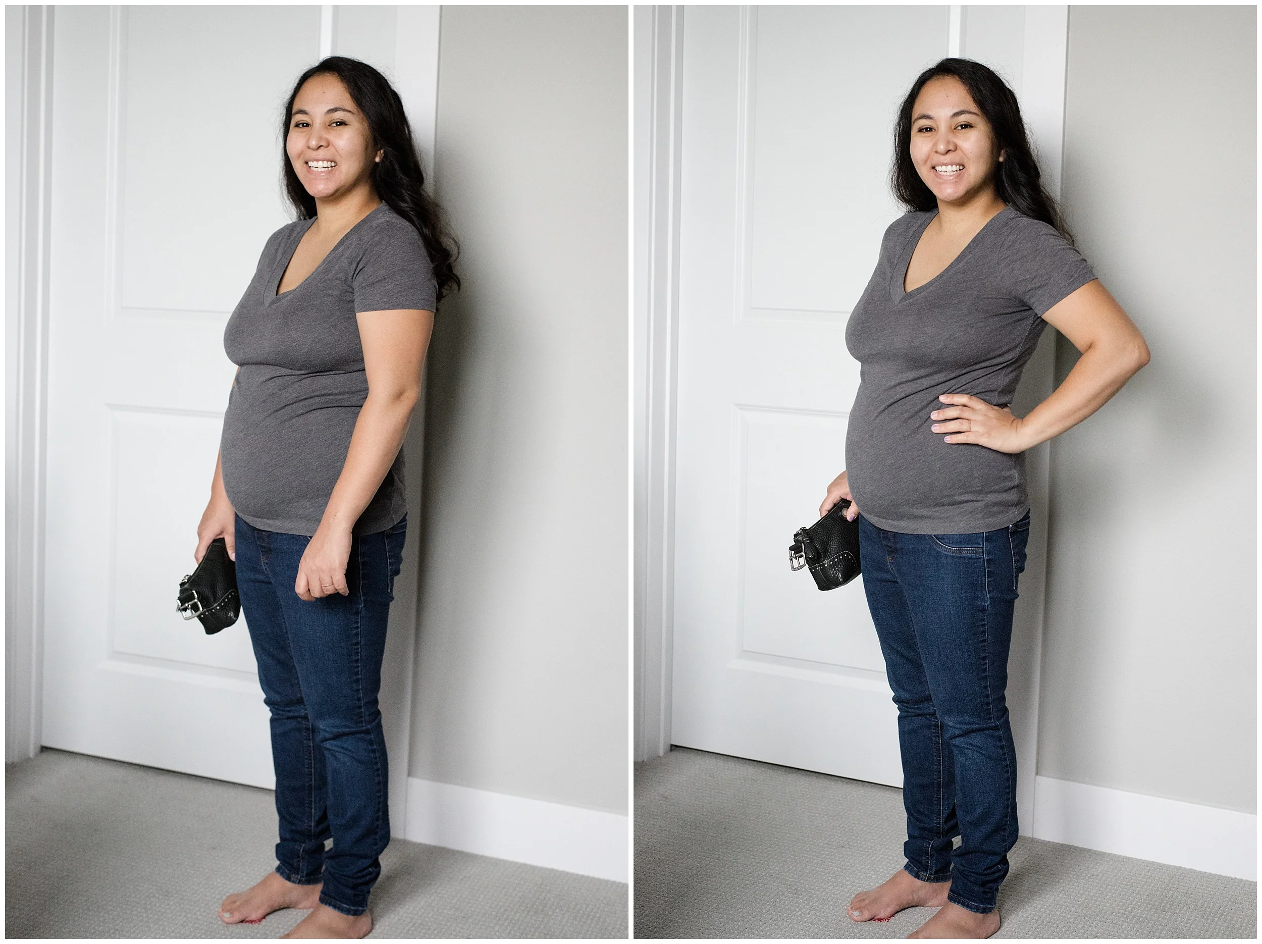 Neither of these are the ideal pose, but avoiding hanging hands makes a big difference in how toned my arms look.