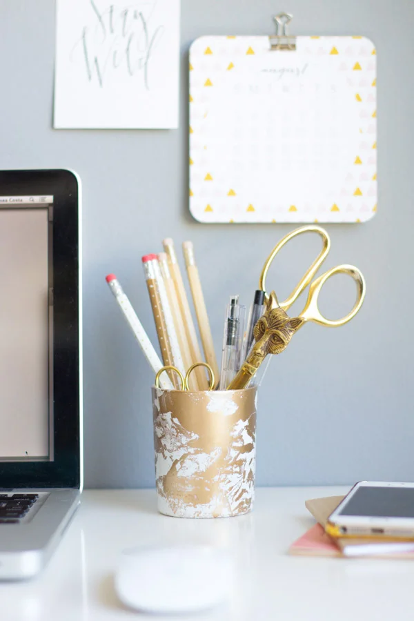 Marbled Gold Pencil Cup
