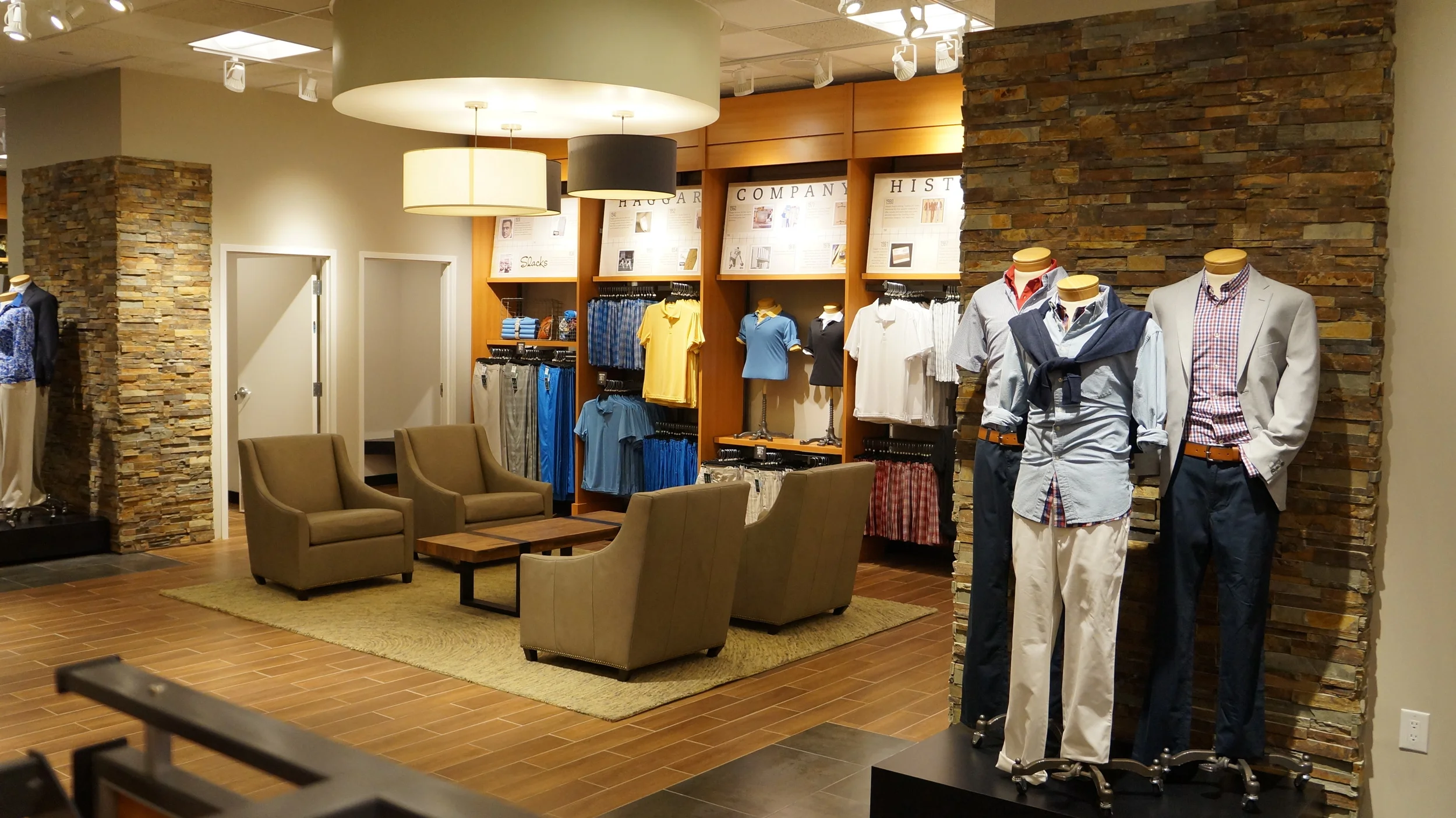 Seating Area Featuring Fitting Rooms and Company History