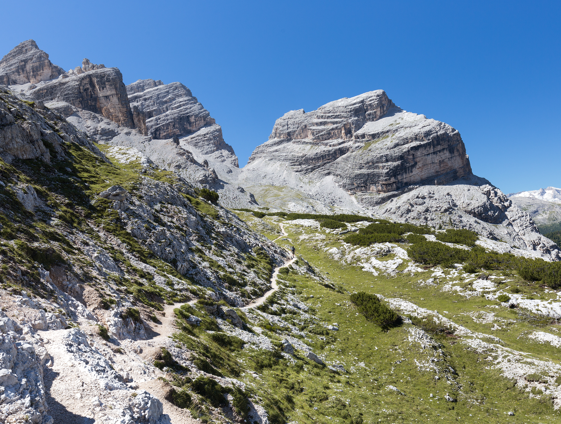 Alex hiking towards that V in the mountains: Forcella del Lago