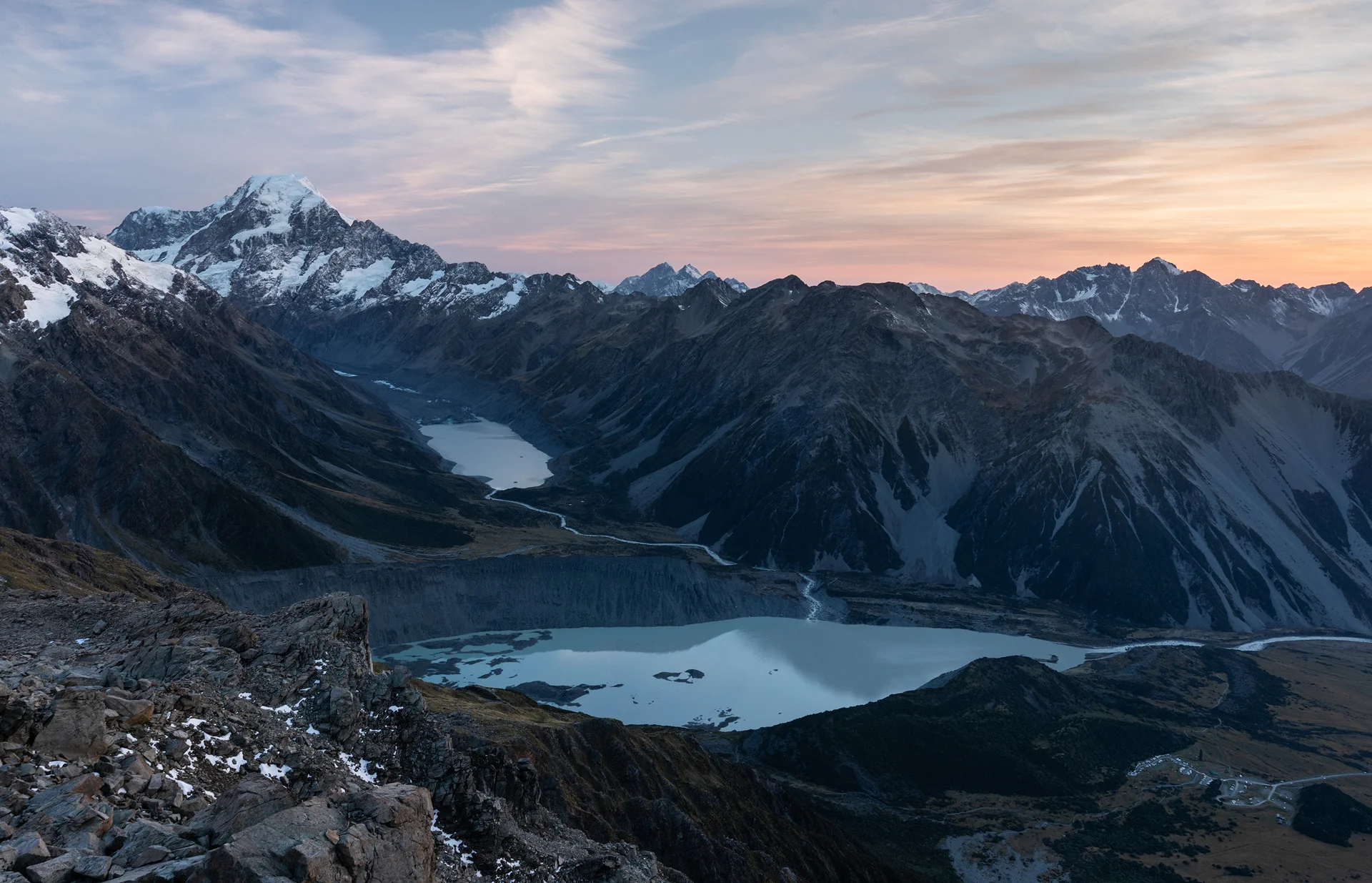 Blue hour from our camp near Mueller Hut in Aoraki/Mount Cook National Park