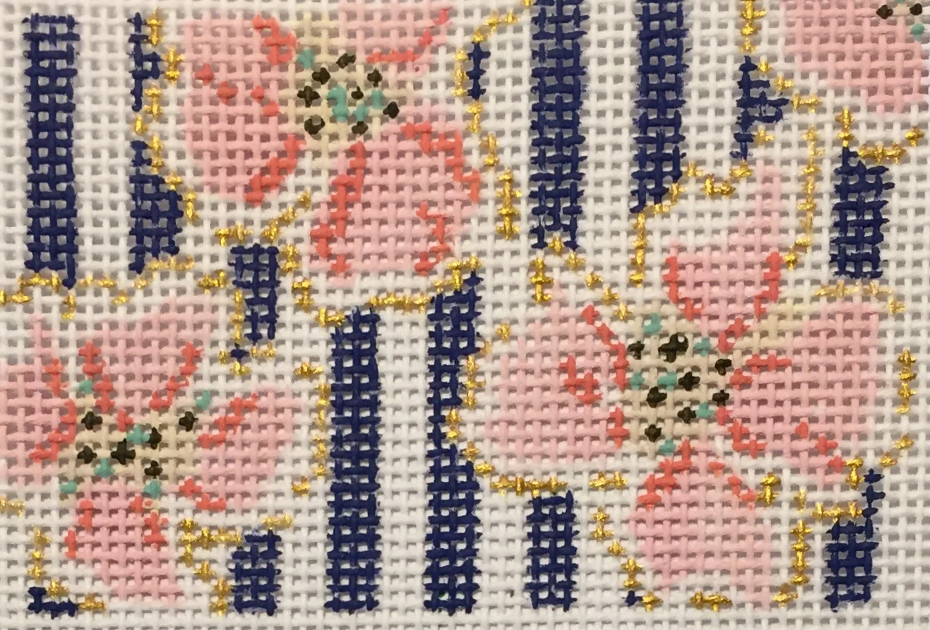 Coral & Gold Flowers 14C 2"x3" on 18 mesh