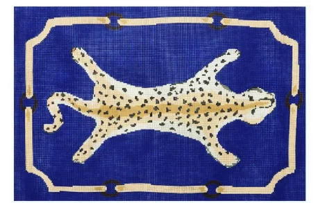 Leopard Clutch on Blue DG-3A-B 11.5” x 8” on 18 mesh