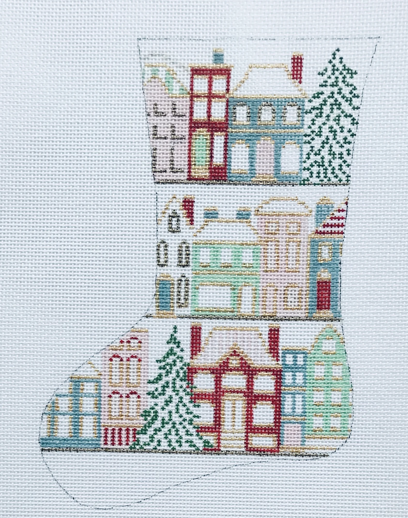 Christmastime in the City Mini Stocking 25C 7.5” x 5” on 18 mesh