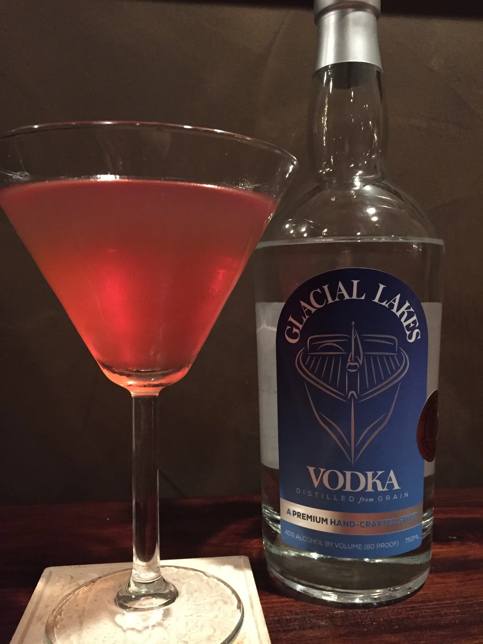 1.5 OZ GLACIAL LAKES VODKA1 OZ triple sec3 OZ Cranberry juiceSplash of Lemon JuiceSHAKE OVER ICE AND POUR INTO GLASS ENJOY!