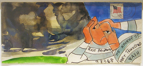   Clayton Lewis    Splitting Headache, &nbsp;c. 1982 Mixed media on paper envelope 4.25 x 9.5 inches  &nbsp;    For More Information    &nbsp; 