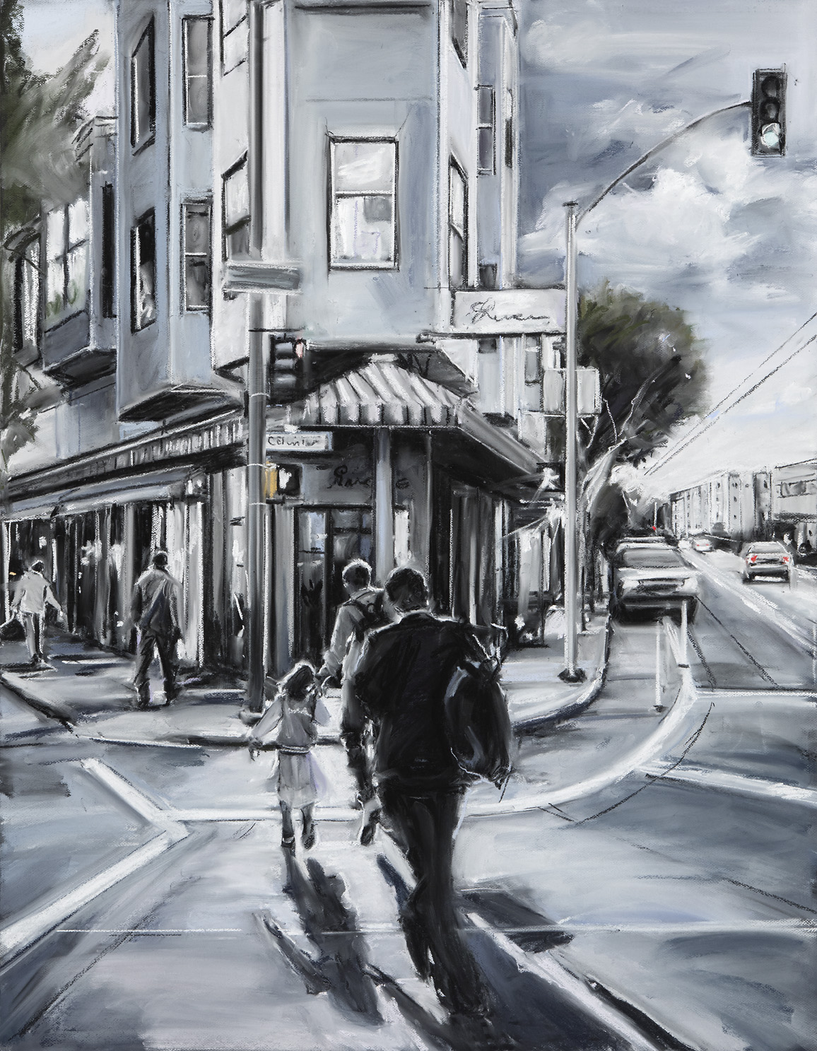   Susan Grossman      Heading Home (North Beach),&nbsp;  2016 Charcoal &amp; pastel on artist board 45 x 35 inches 