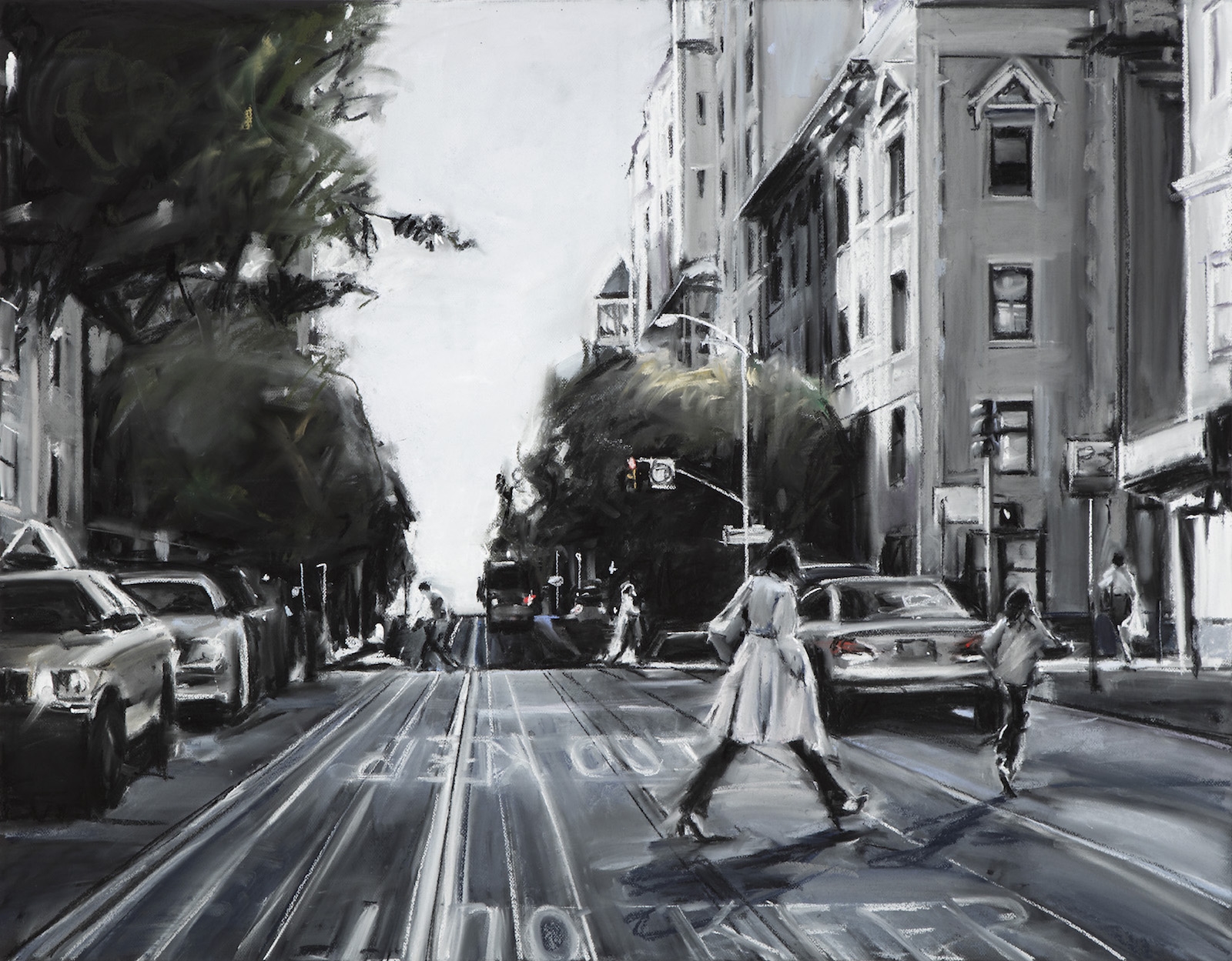   Susan Grossman      California Street,&nbsp;  2016 Charcoal &amp; pastel on artist board 35 x 45 inches 