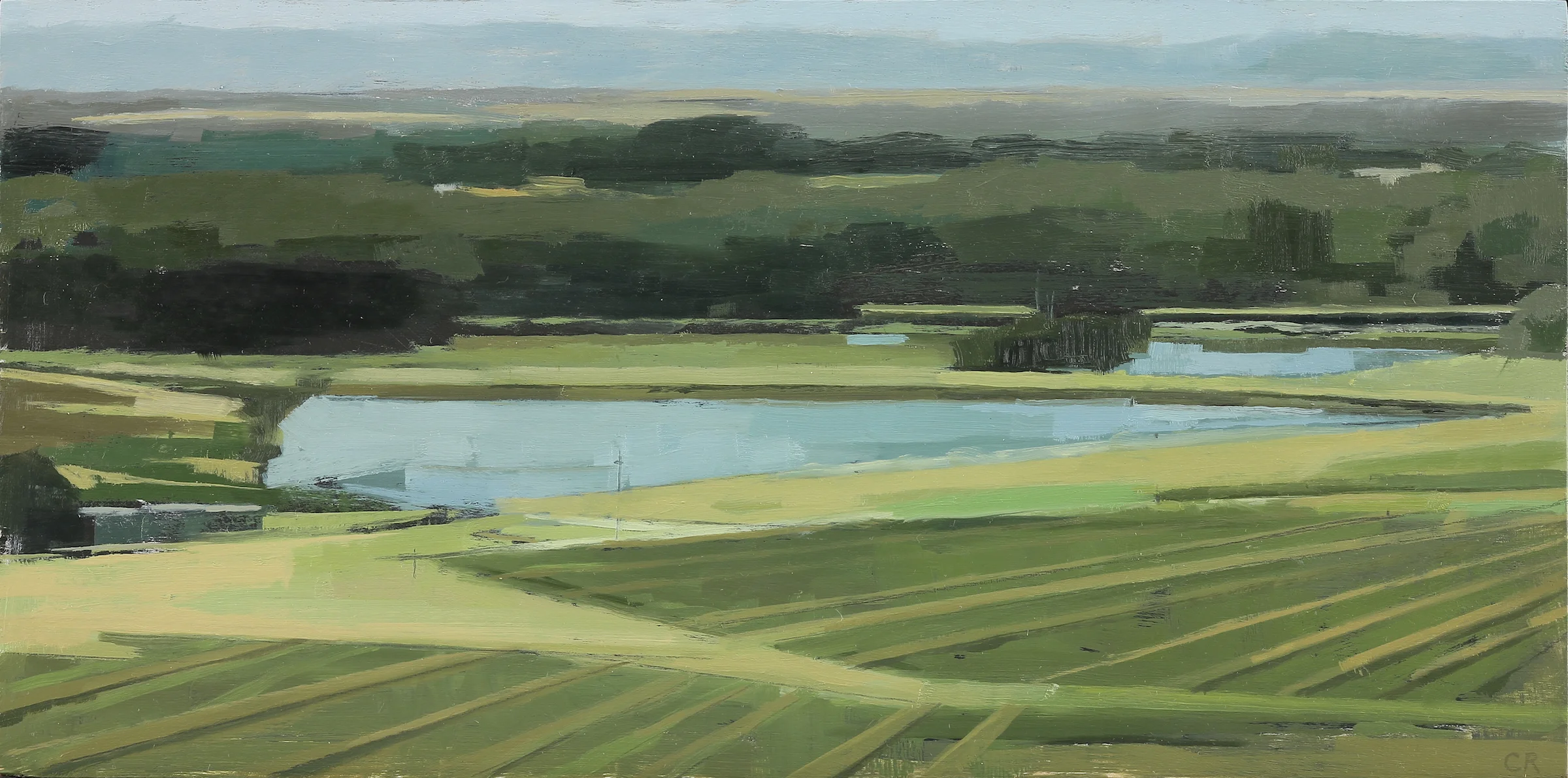   Claudia Rilling   Vineyard Diagonals, &nbsp;2015 Oil on panel 6 x 12 inches 