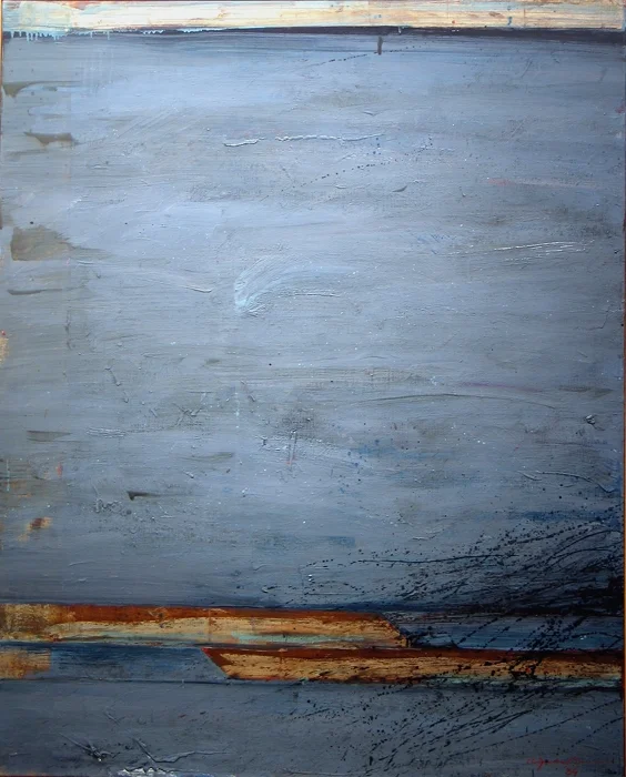   Kenjilo Nanao    Night Stream II , 1989 Oil and silver leaf on canvas 50 x 41 inches  &nbsp;    For More Information     Artist Biography, Exhibitions &amp; Collections  