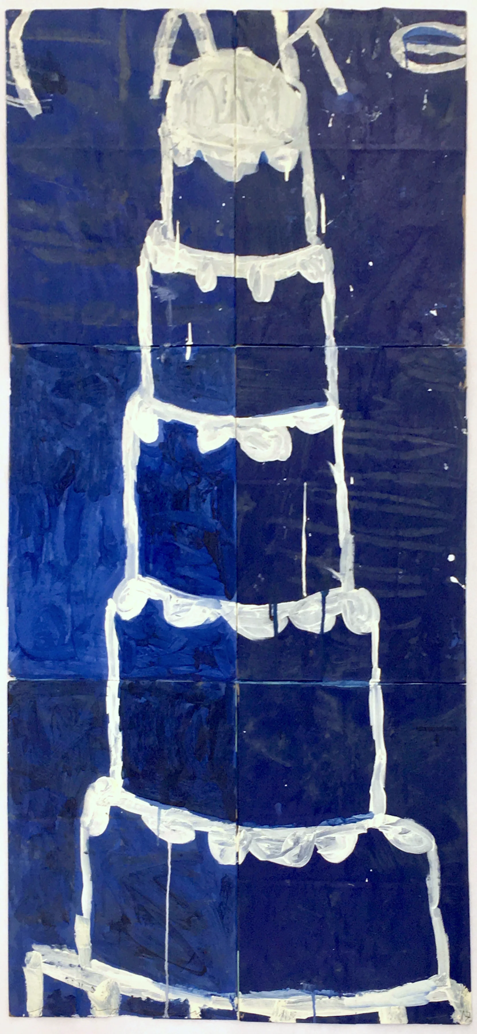 Gary Komarin Cake - Creme on Blue, 2017 Mixed Media on paper 53 x 24 inches For More Information Artist Biography, Exhibitions & Collections