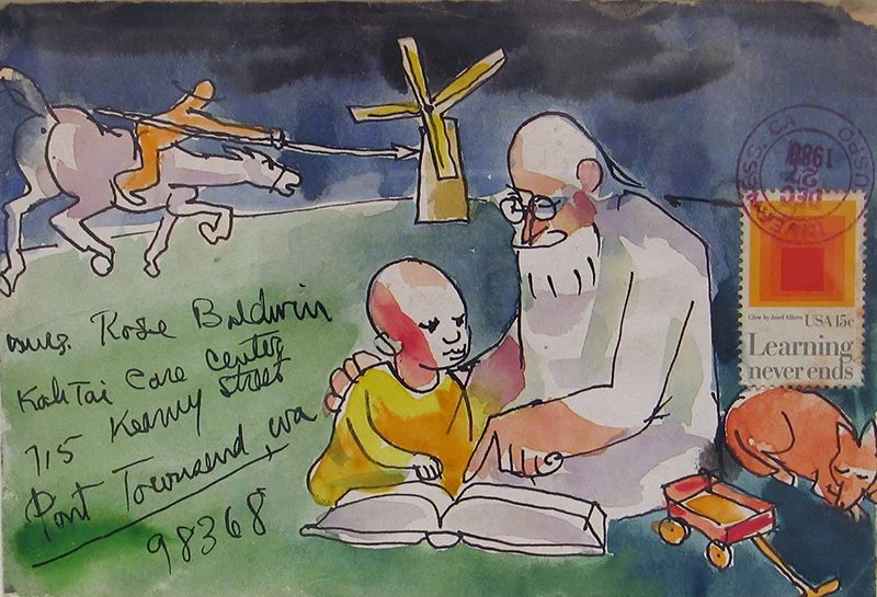   Clayton Lewis  (1915-1995)  ‘Learning Never Ends’, 1980 Watercolor on paper envelope 