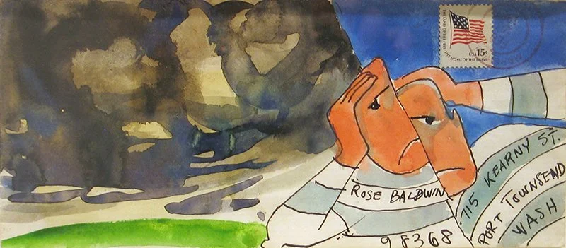   Clayton Lewis  (1915-1995)  ‘Splitting Headache’, 1980 Watercolor on paper envelope 