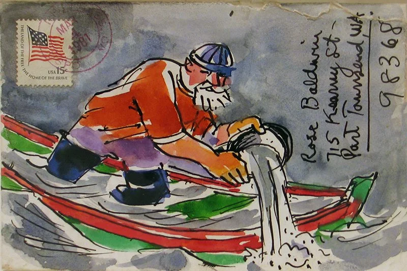   Clayton Lewis  (1915-1995)  ‘Keep Bailing’, 1981 Watercolor on paper envelope 