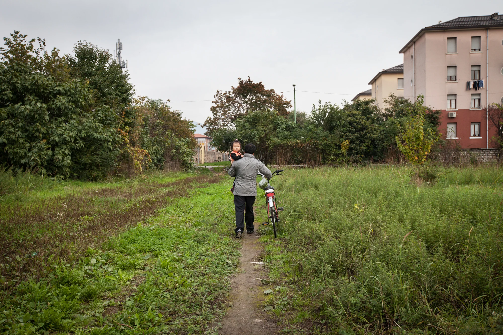 Alcuni Cinesi che abitano nella zona interessata, coltivano orti nonostante i divieti comunali.Brescia / Italia. Ottobre 2013