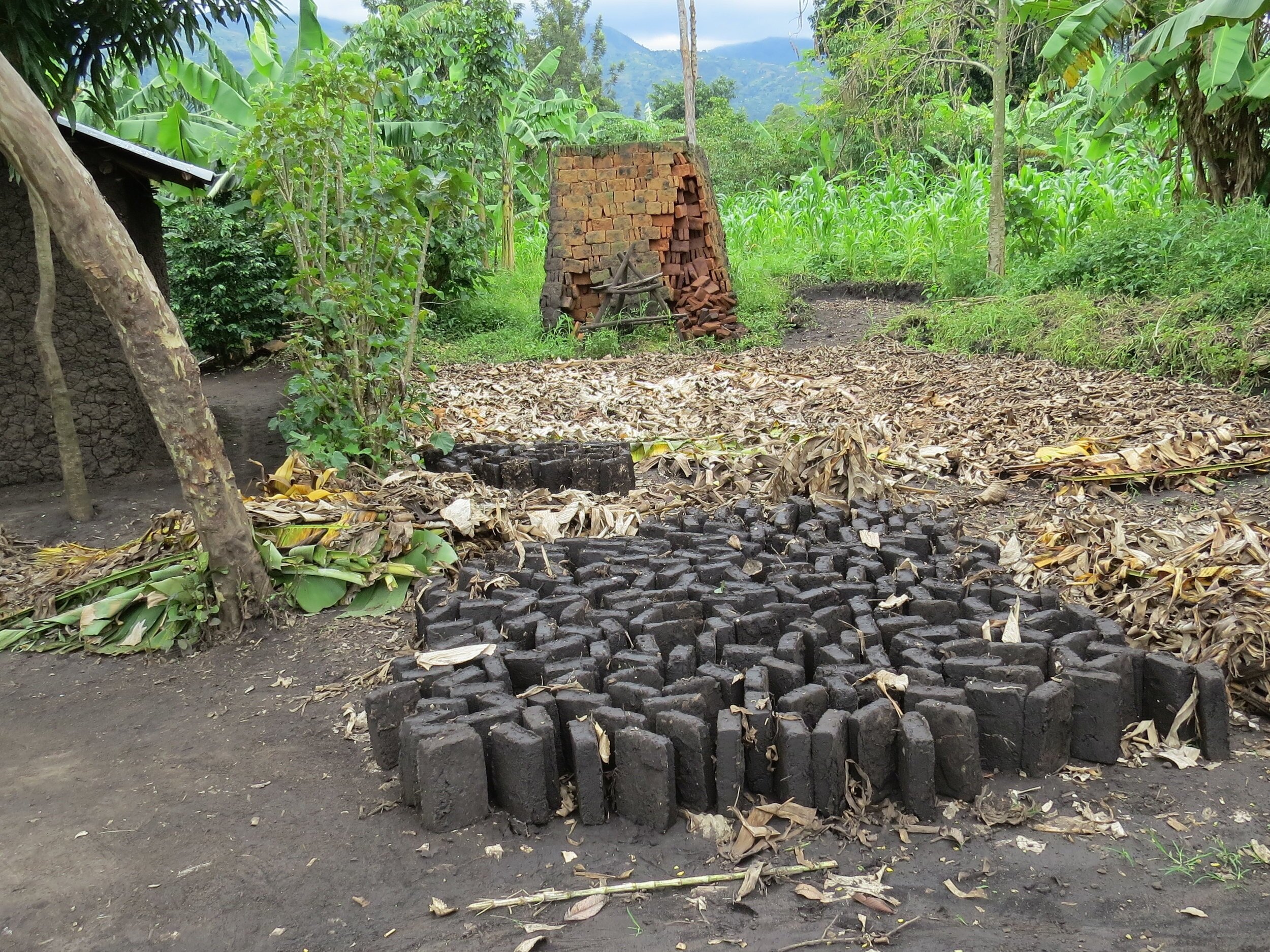 Bricks for new classrooms made by volunteers