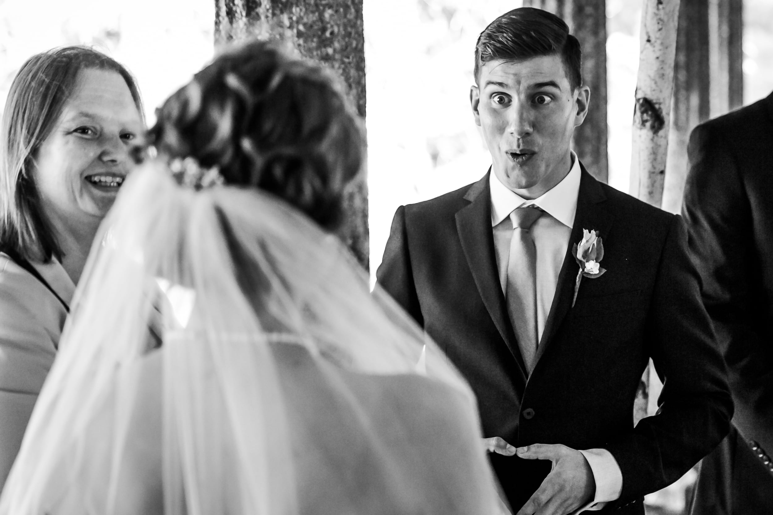 groom is super happy seeing his bride walk down the isle at rockcliffe pavillion (Copy)