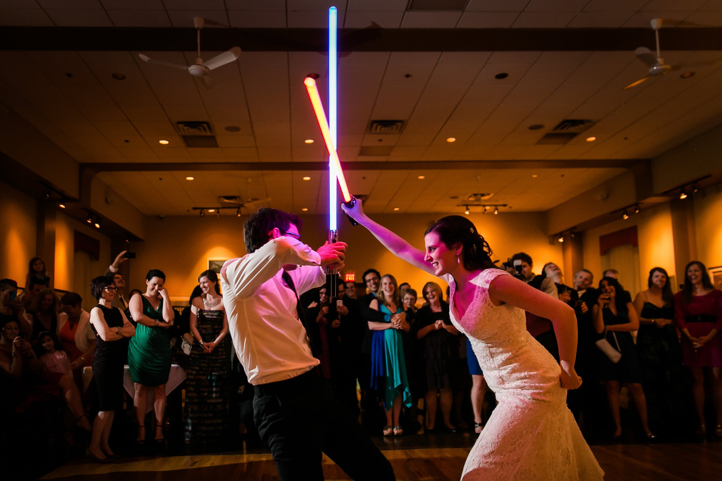 star wars lightsaber battle at a wedding reception (Copy)