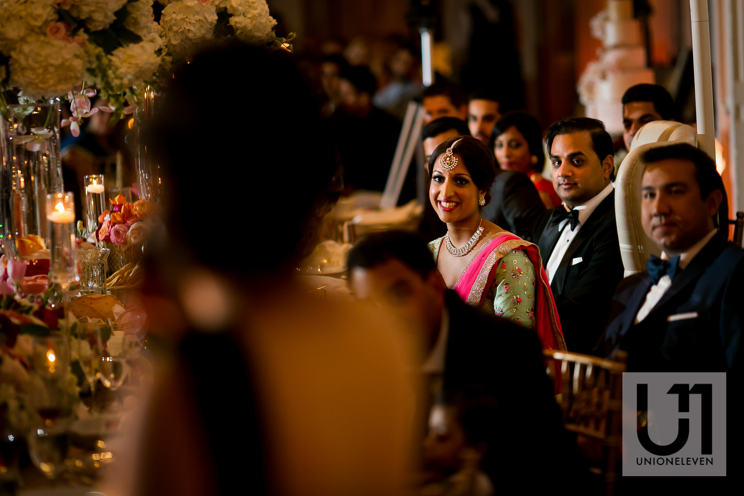 indian bride listening to a speech