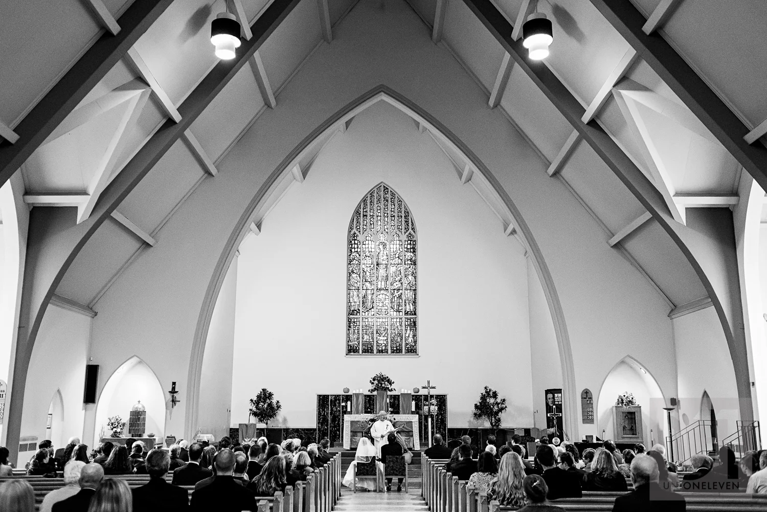 The bride and groom during their wedding ceremony