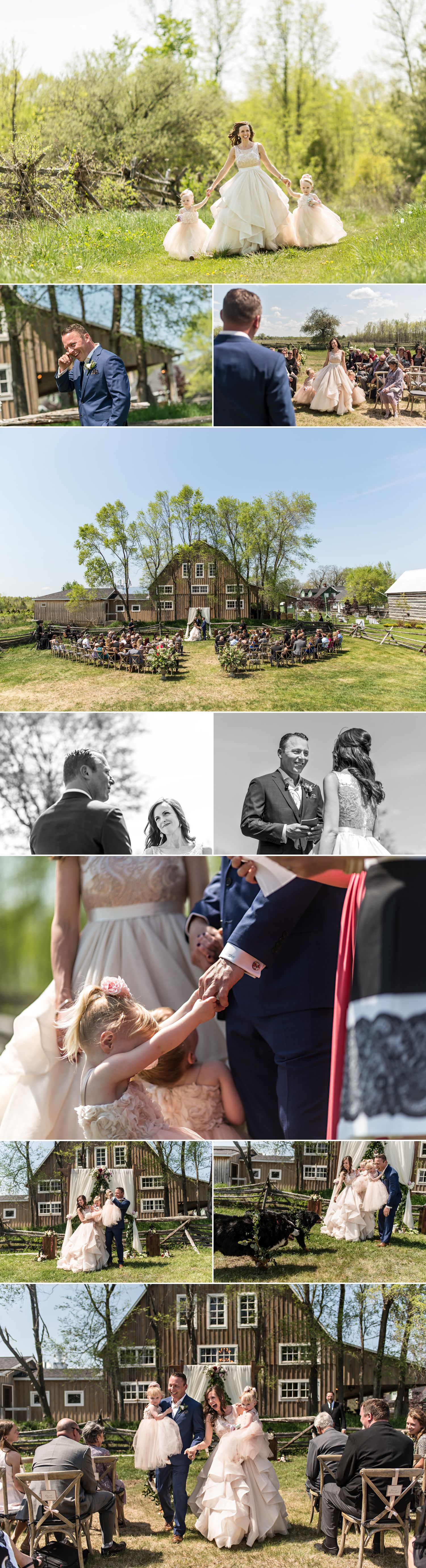 candid moments at stephanie steve wedding ceremony at stonefields heritage new barn