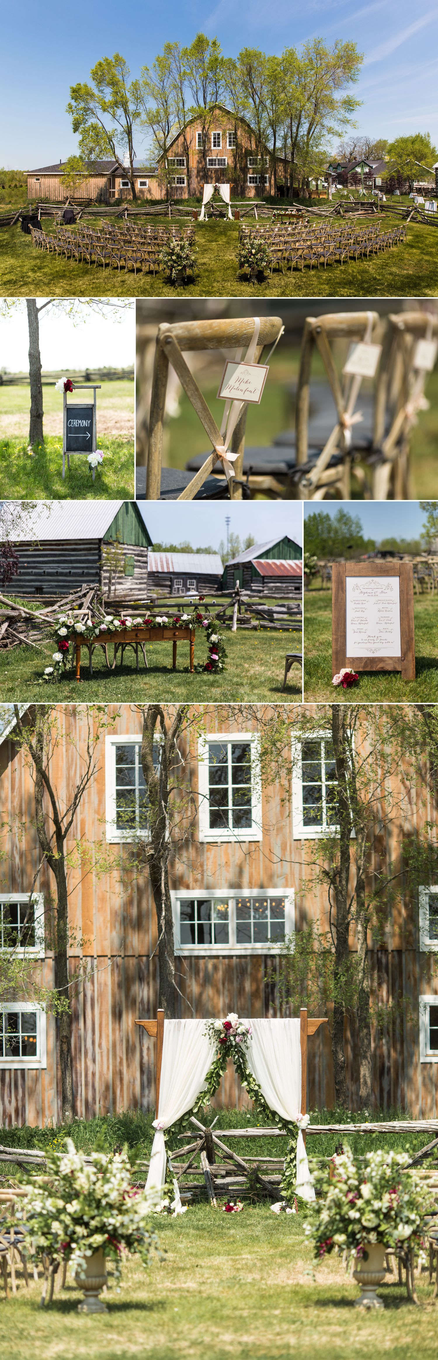 wedding ceremony details at stephanie and steve stonefields heritage barn wedding