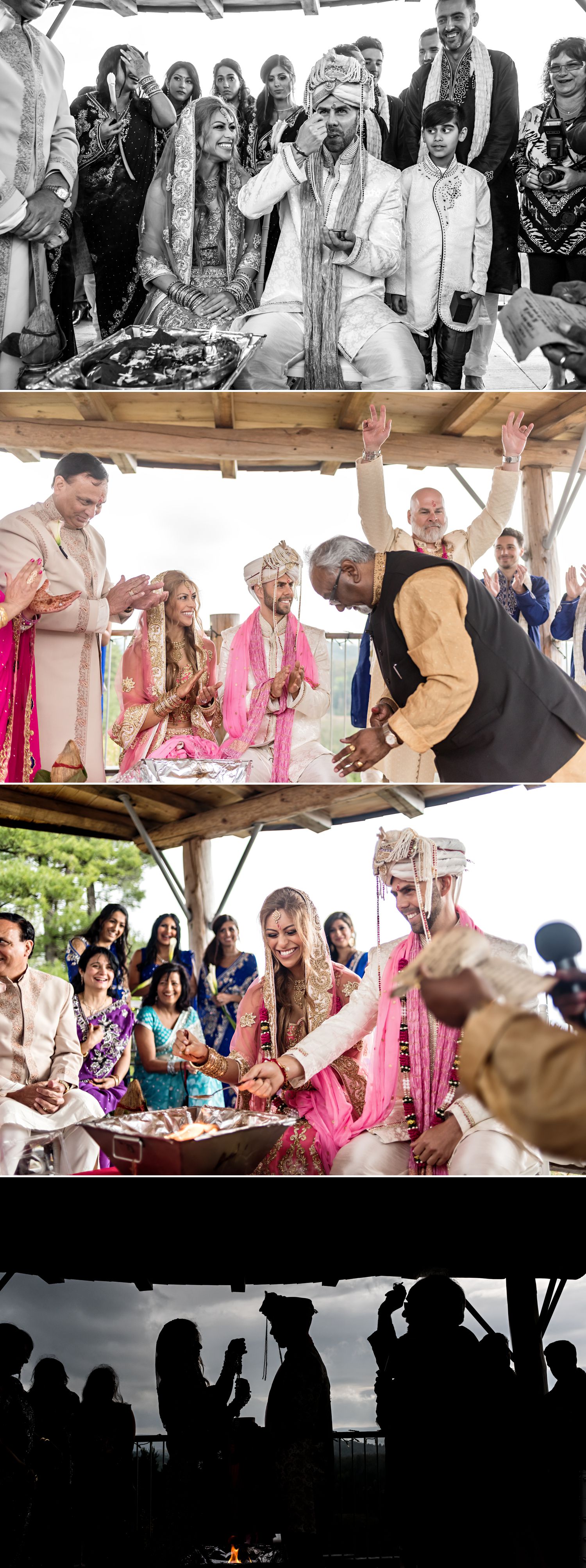 The bride and groom during their traditional Indian wedding ceremony
