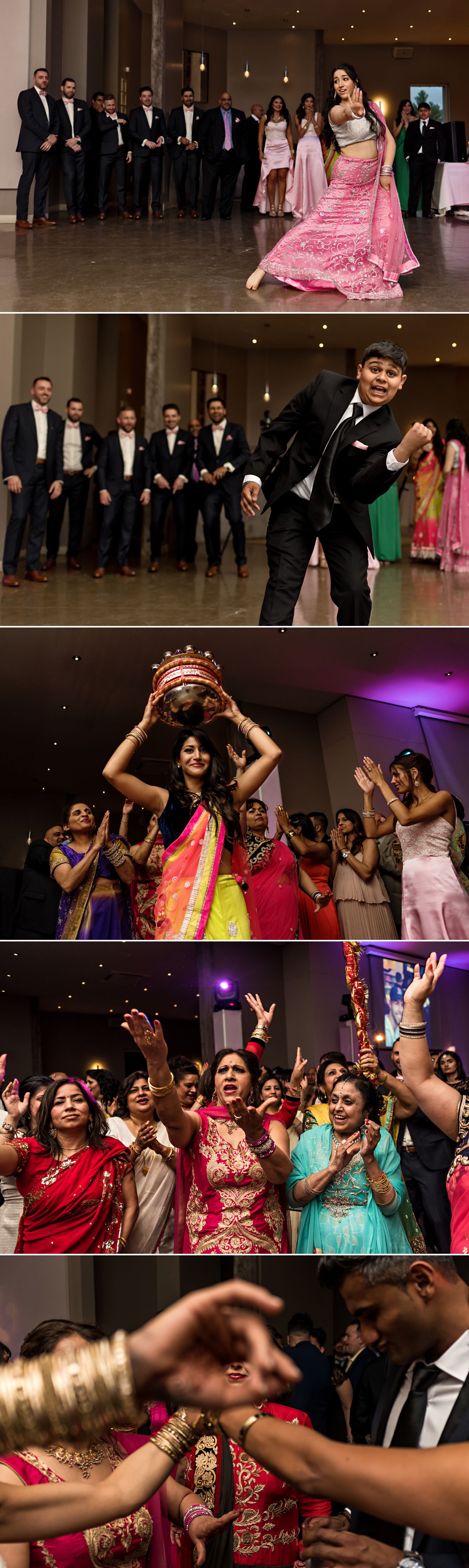 Guests performing some traditional Indian dances during a wedding reception at Le Belvedere