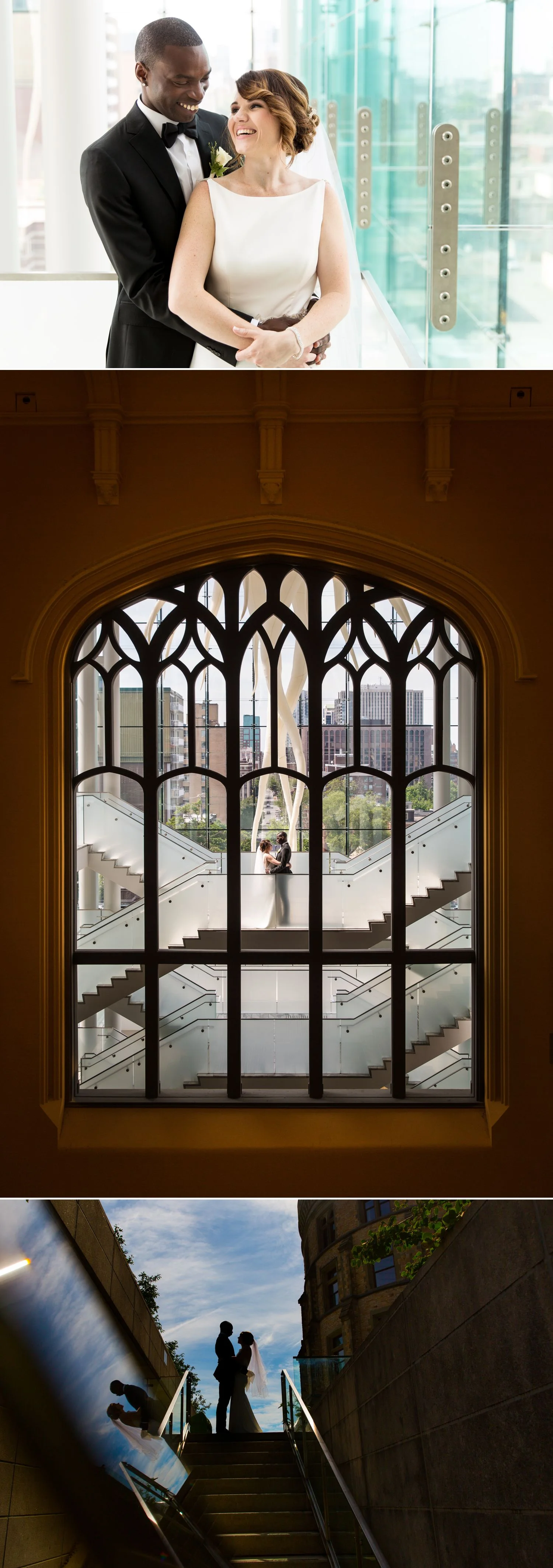 Portraits of the bride and groom at the Museum of Nature