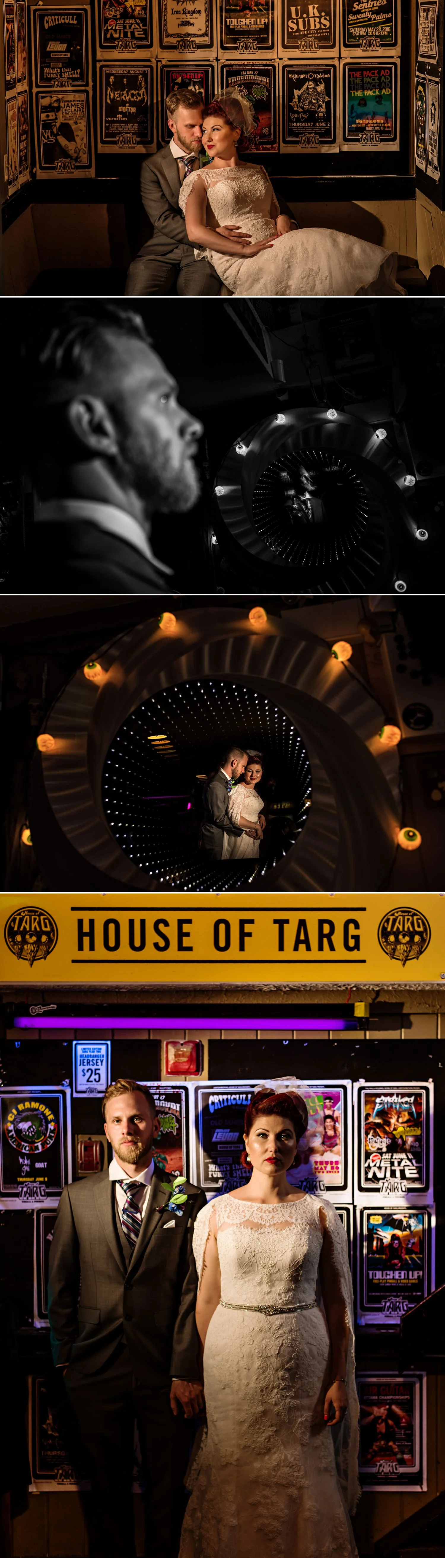 bride and groom portraits inside the house of targ in ottawa