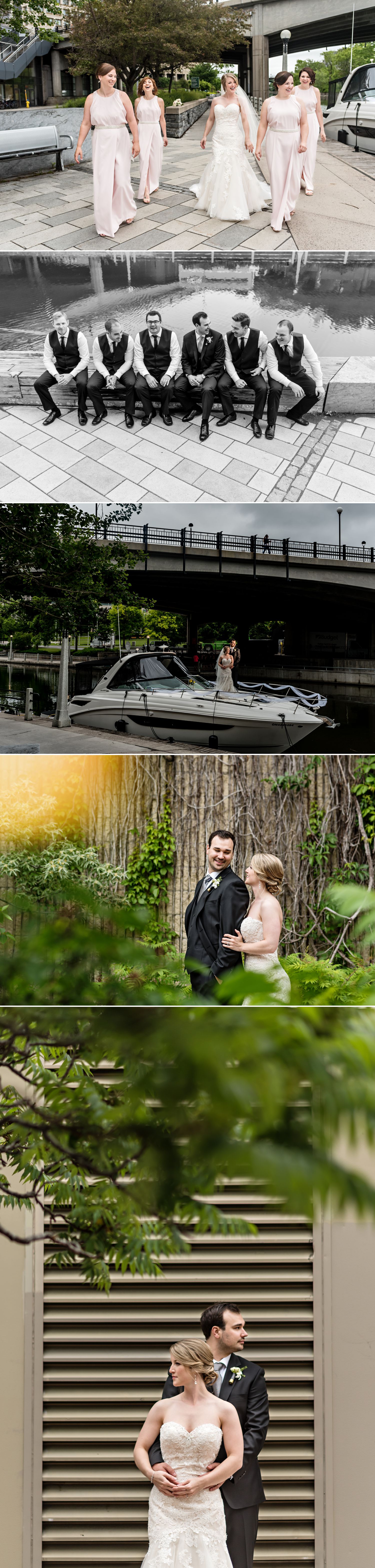 Formal wedding photos of the bride and groom and their wedding party