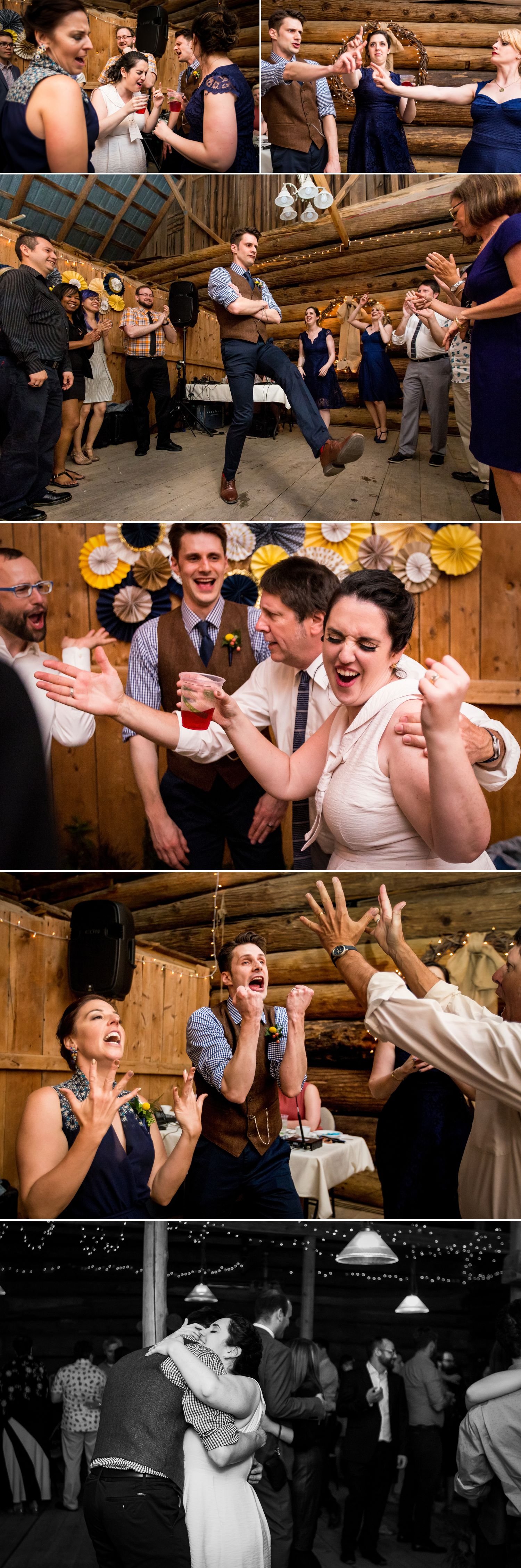 The bride and groom and their guests dancing during their wedding reception at The Herb Garden in Almonte