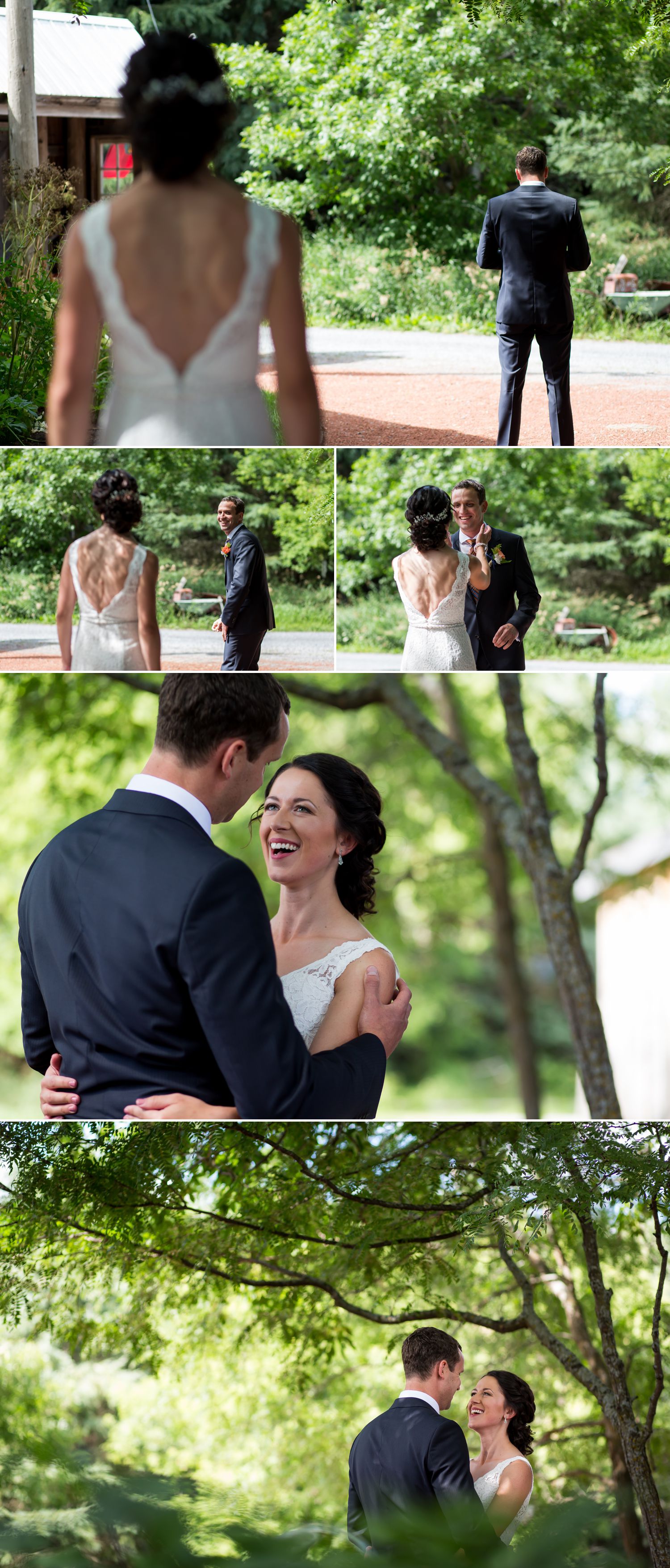 The bride and her groom during their 'First Look' before their wedding at The Herb Garden