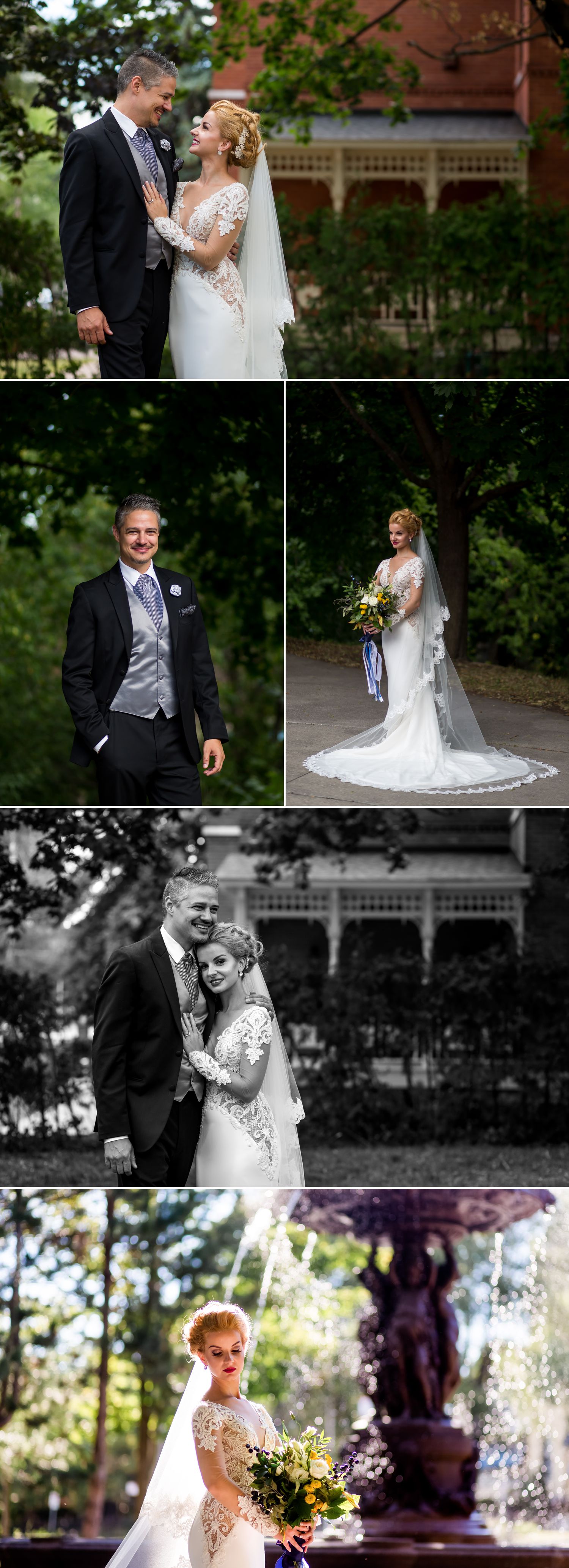 Portraits of the bride and groom after their wedding ceremony at Le Cordon Bleu