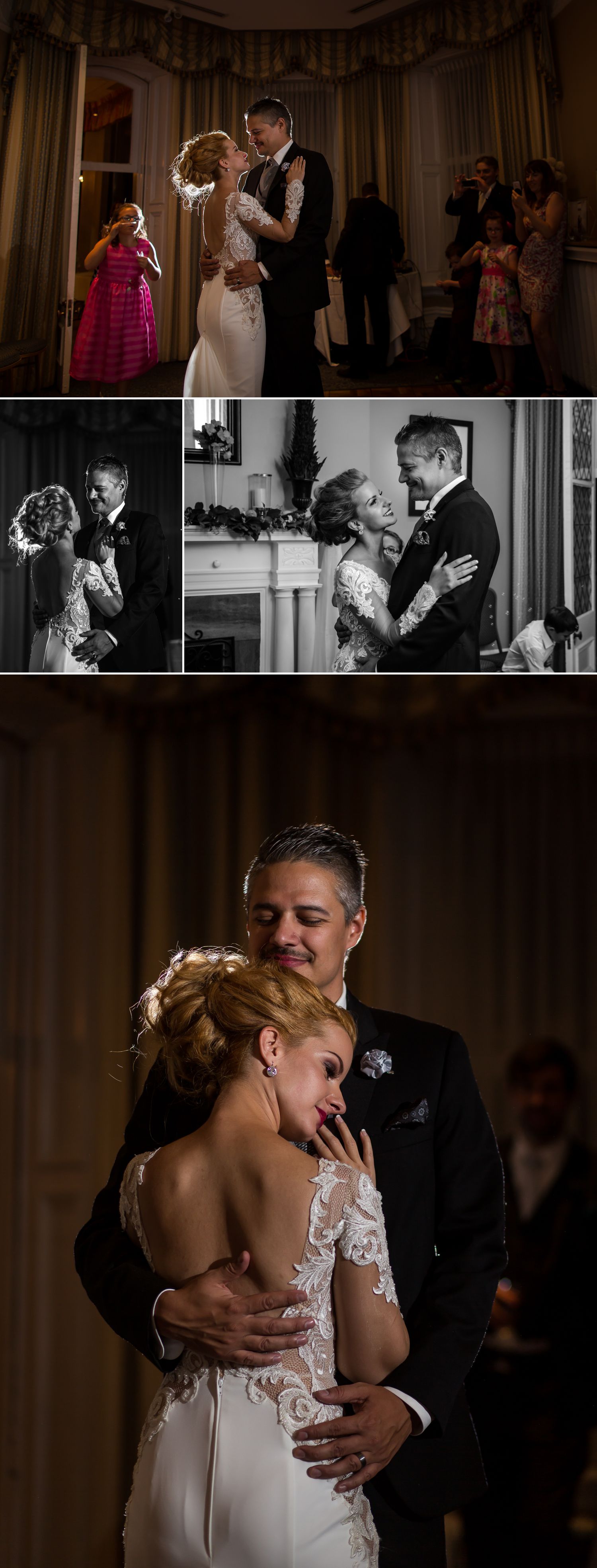 The bride and groom during their first dance during their reception at Le Cordon Bleu