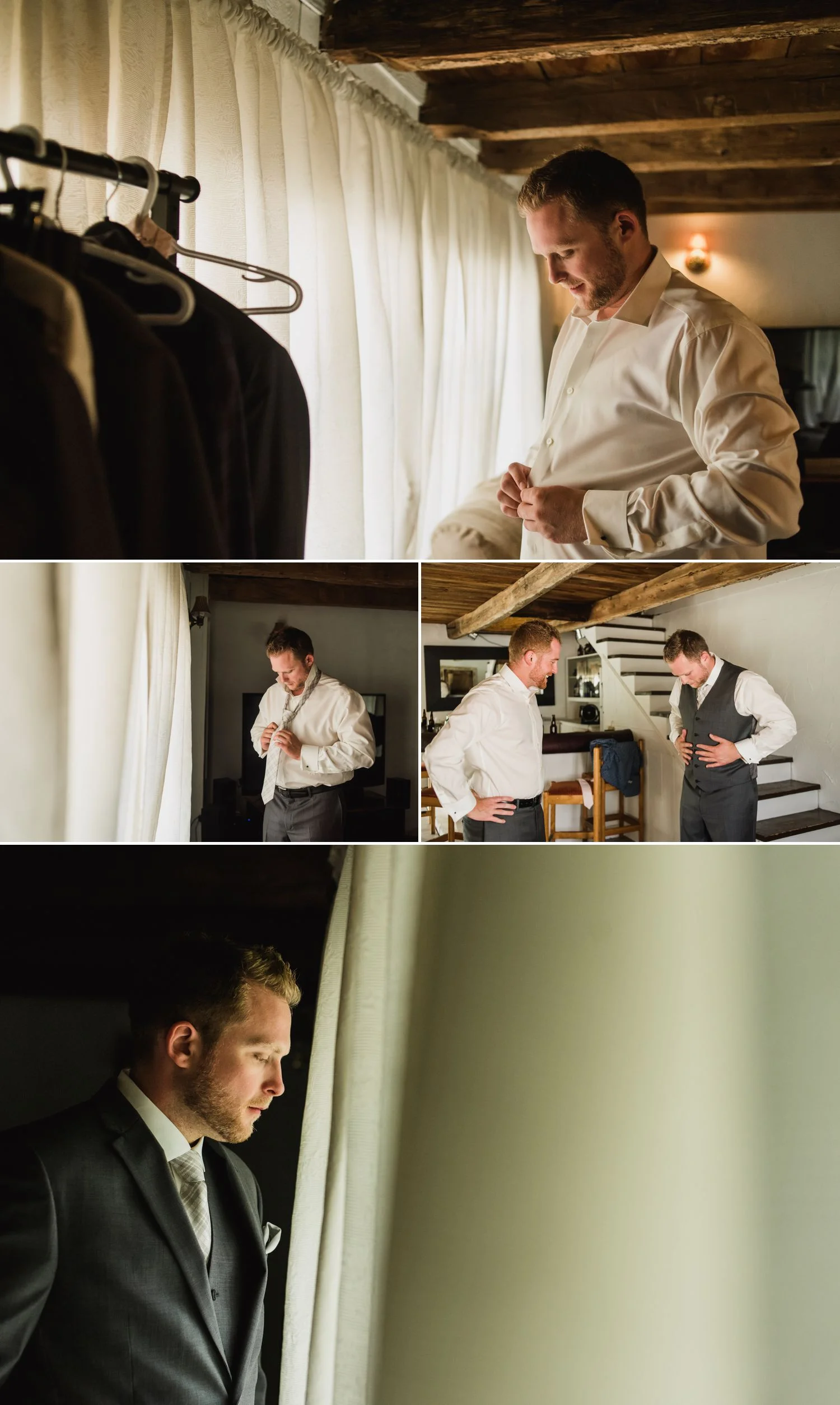 Groom getting ready at Stonefields