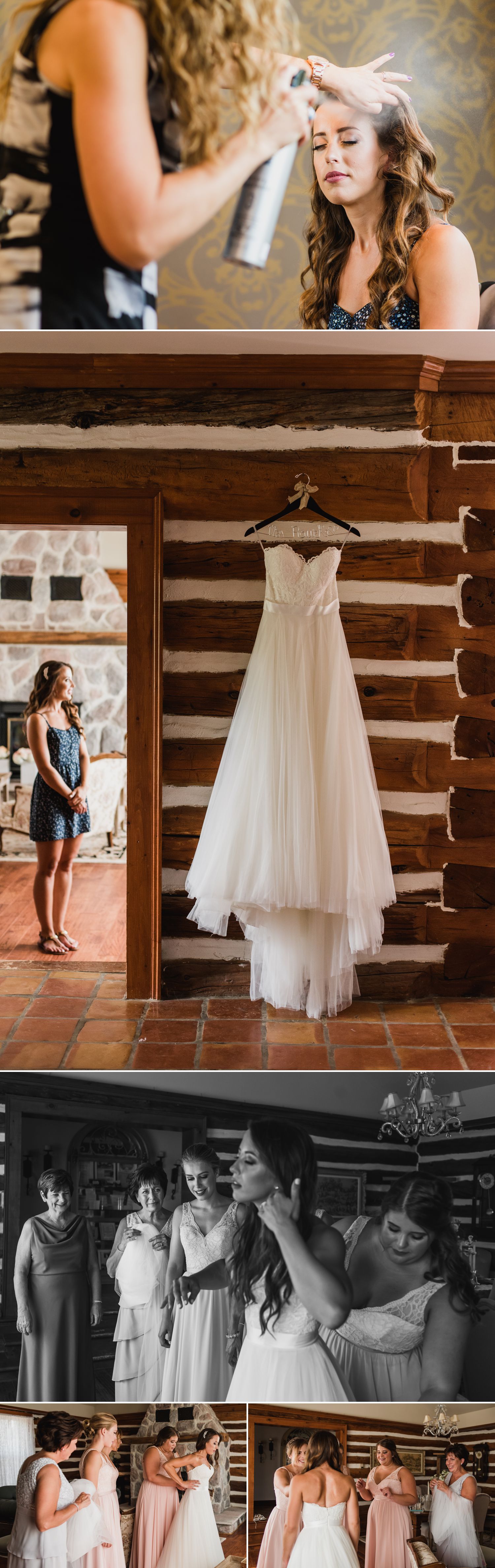 Bride and her bridesmaids getting ready at Stonefields