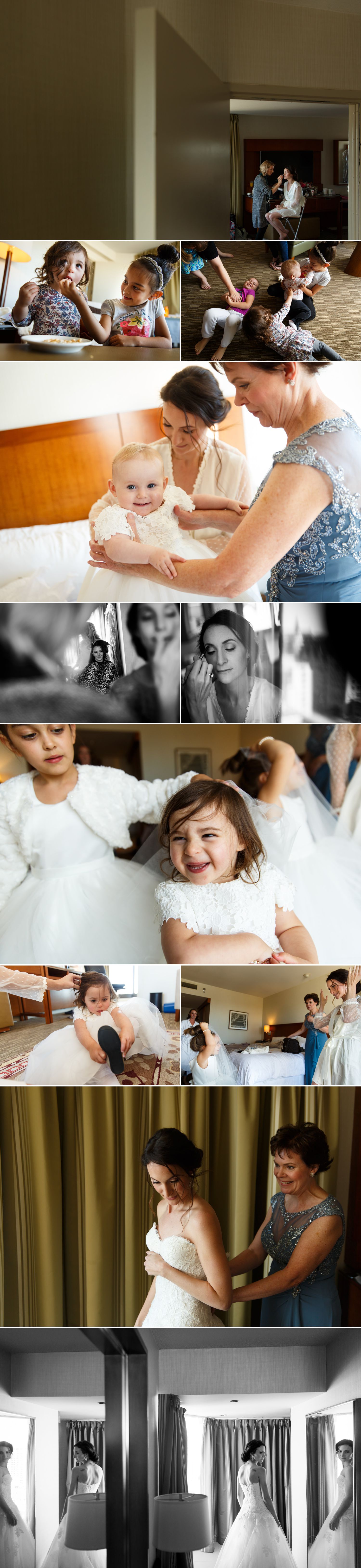 Photographs of a bride getting ready on her wedding day at the Westin hotel in Ottawa