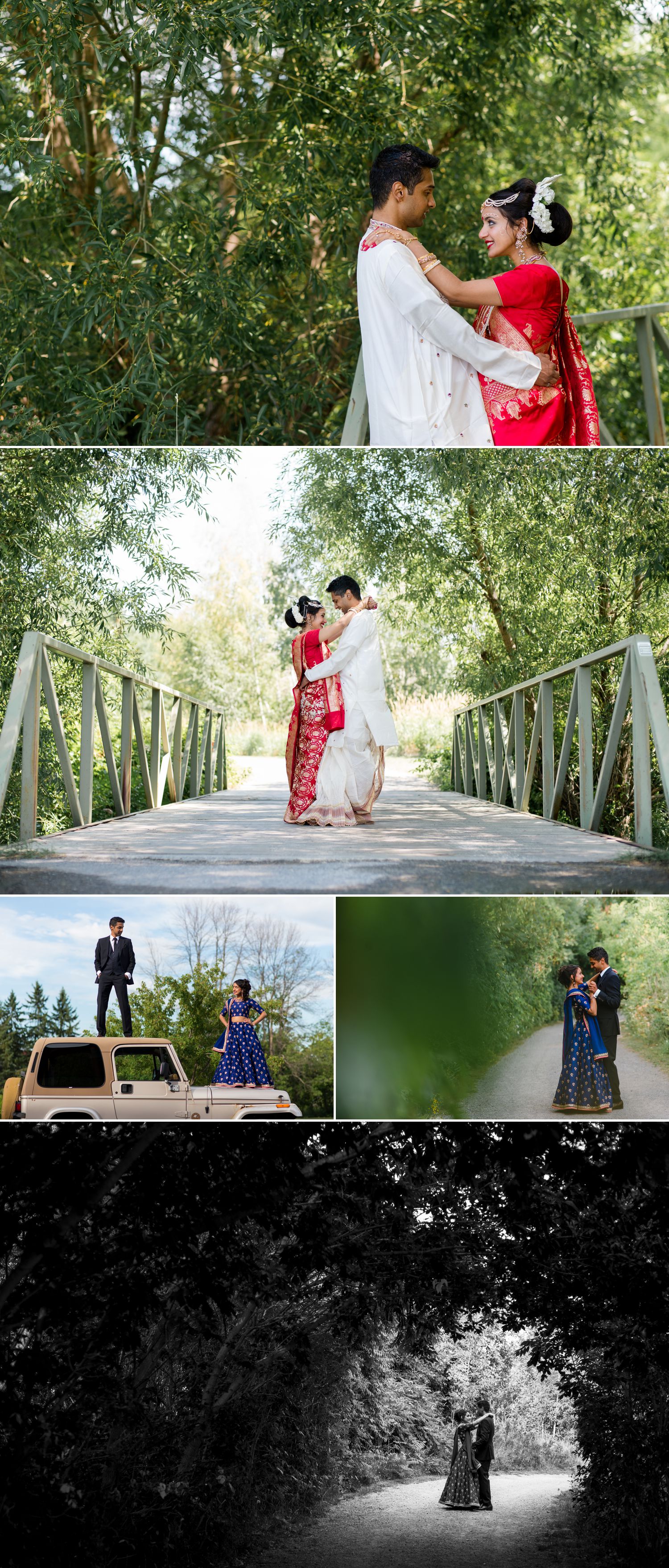 Portraits of the bride and groom in both their traditional Indian Wedding and Reception outfits