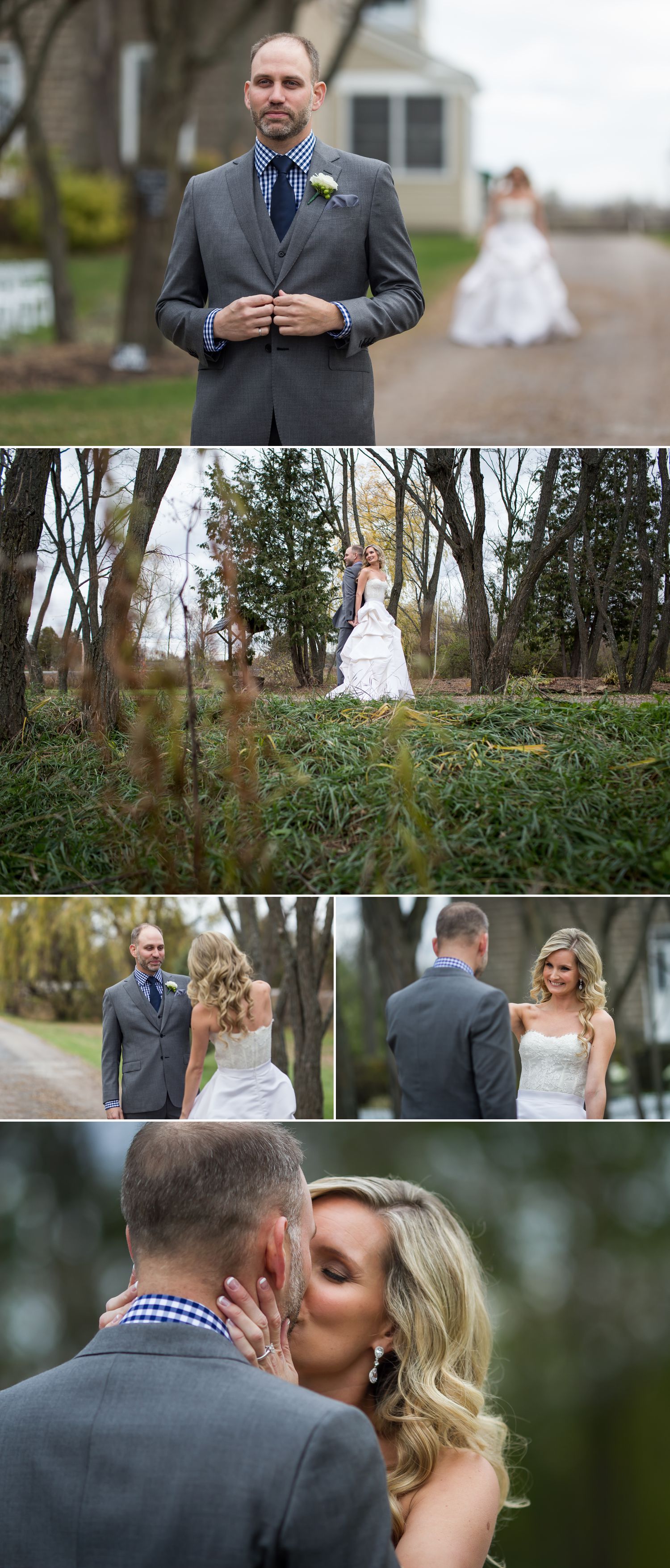 The bride and groom during their First Look outside at Stonefields Heritage Farm