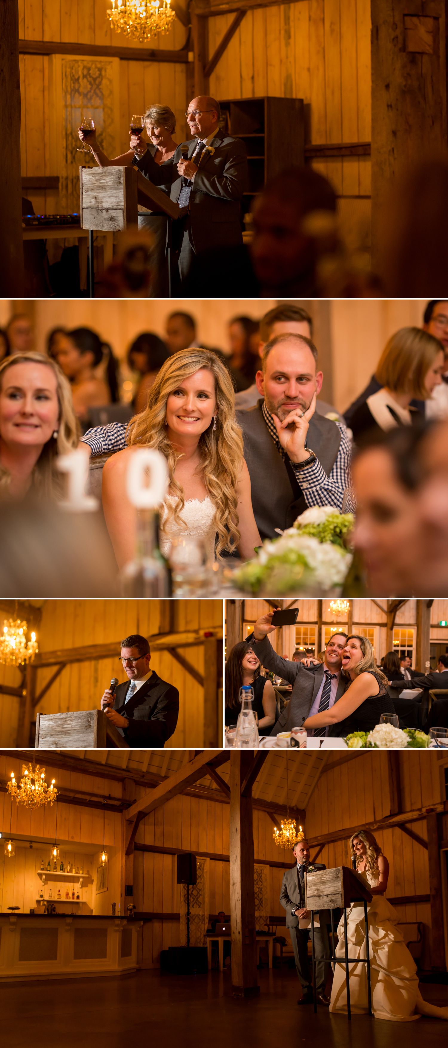 A wedding reception inside the barn at Stonefields Heritage Farm