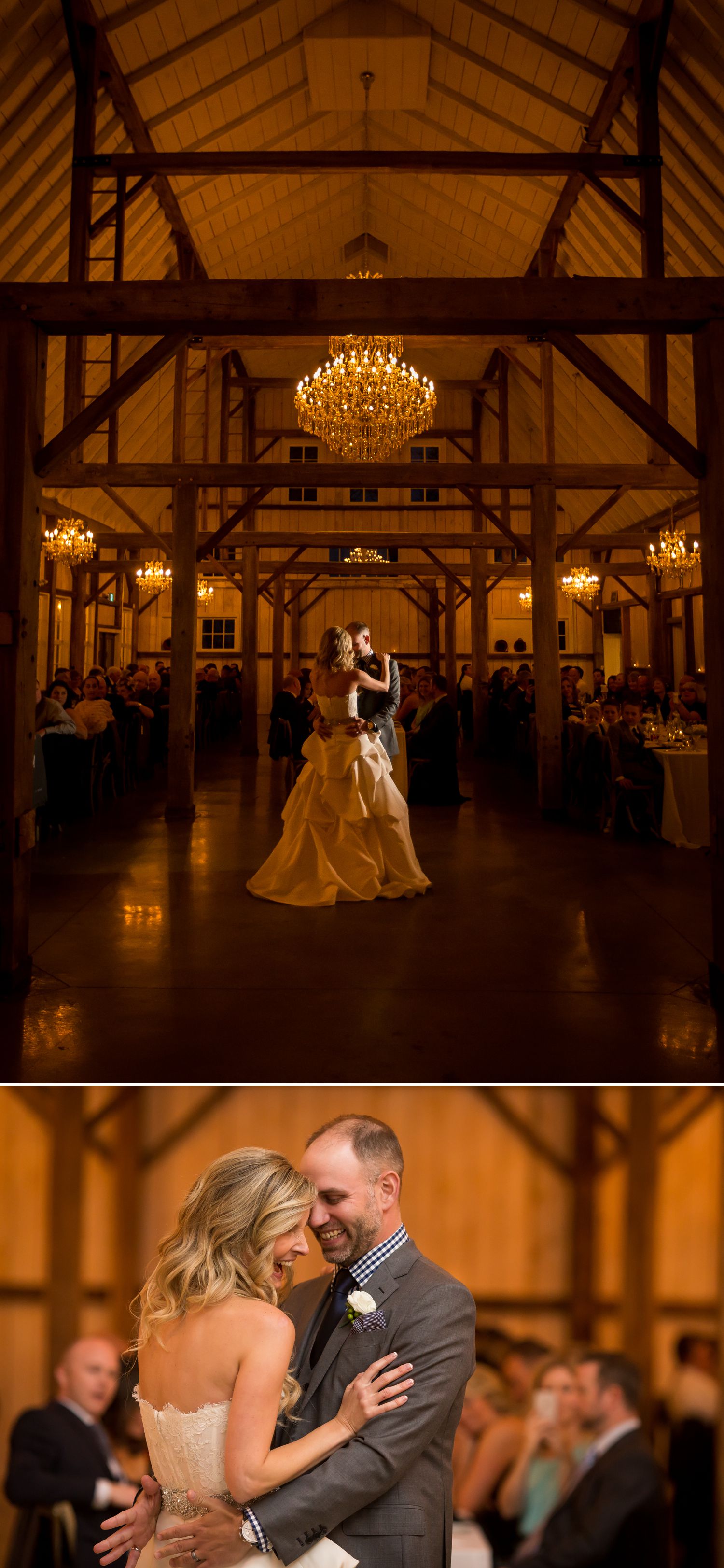 The bride and groom during their first dance at Stonefields