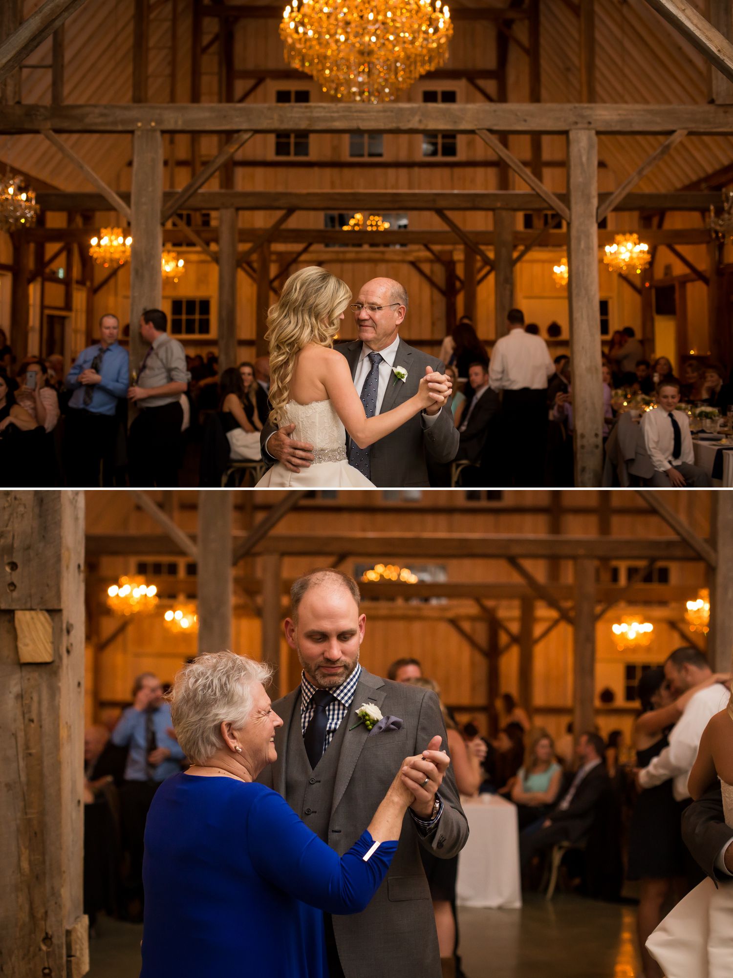 The bride and groom during their first dances with their parents at the Stonefields Wedding Reception