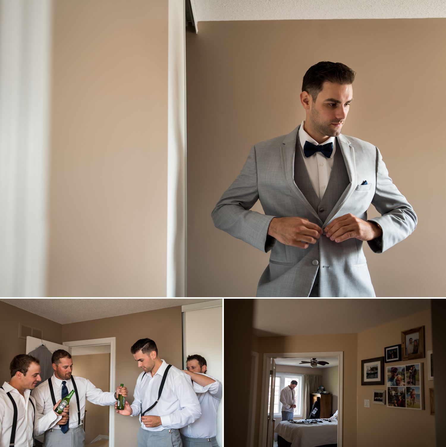 The groom and his groomsmen getting ready together at home in Ottawa, ON