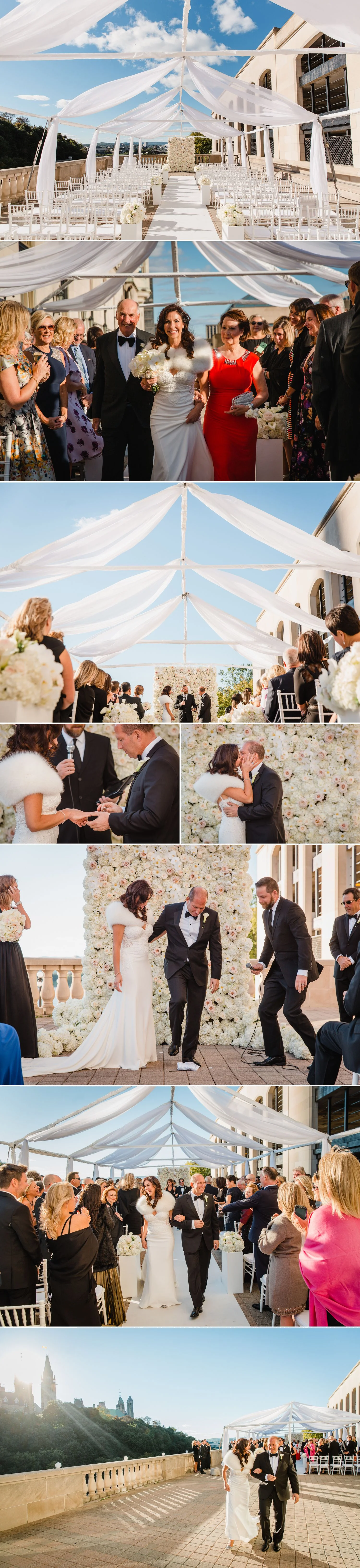Wedding ceremony on the terrace of the le chateau laurier in ottawa